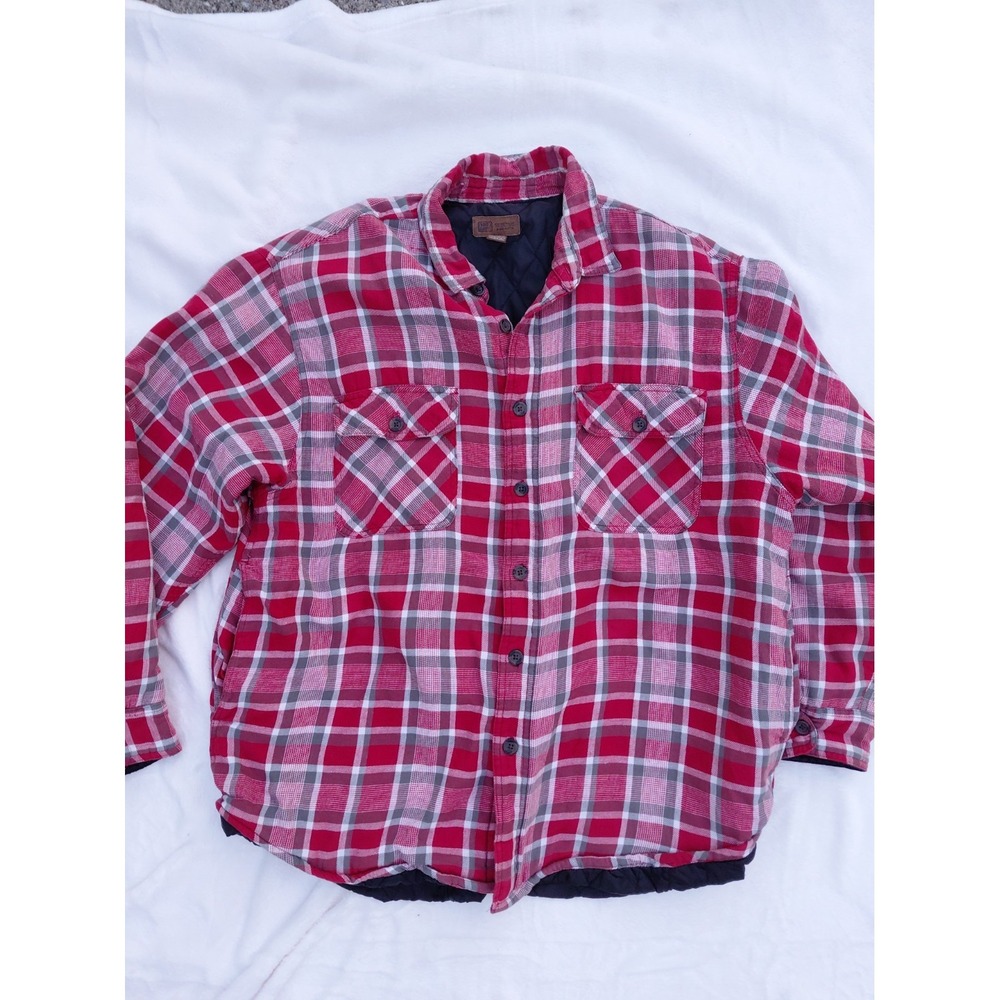 Vintage Y2K Faded Glory Lined Flannel Shacket Mens XL 46 48 Red Plaid Pockets